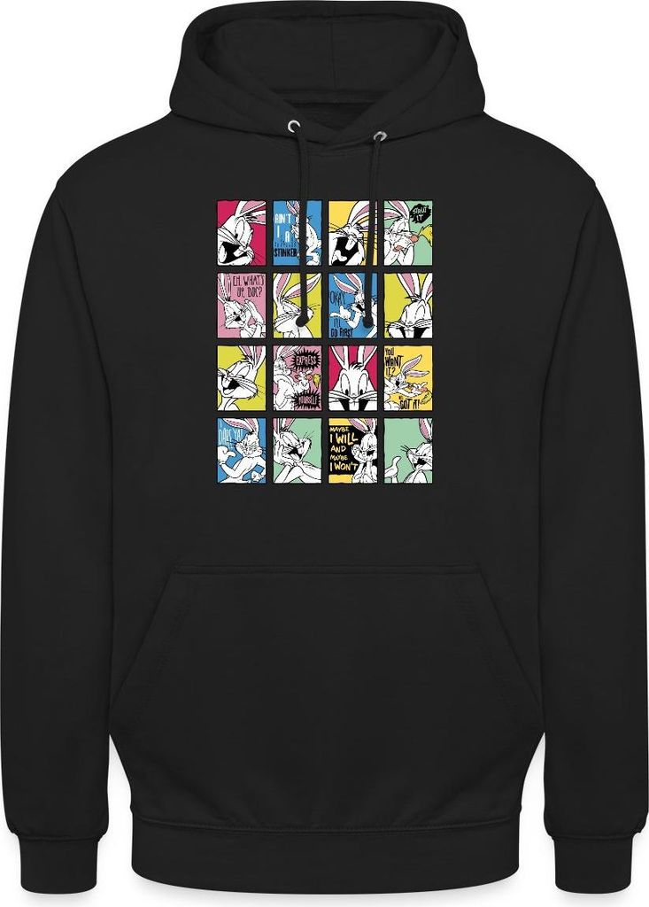 Spreadshirt Looney Tunes Bugs Bunny Kacheln Uni Hoodie, M, Schwarz