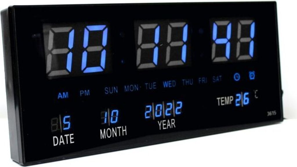 LED-Wanduhr Blau 36x15cm Segment LED-Anzeige I Zeit Datum Produktbild 2
