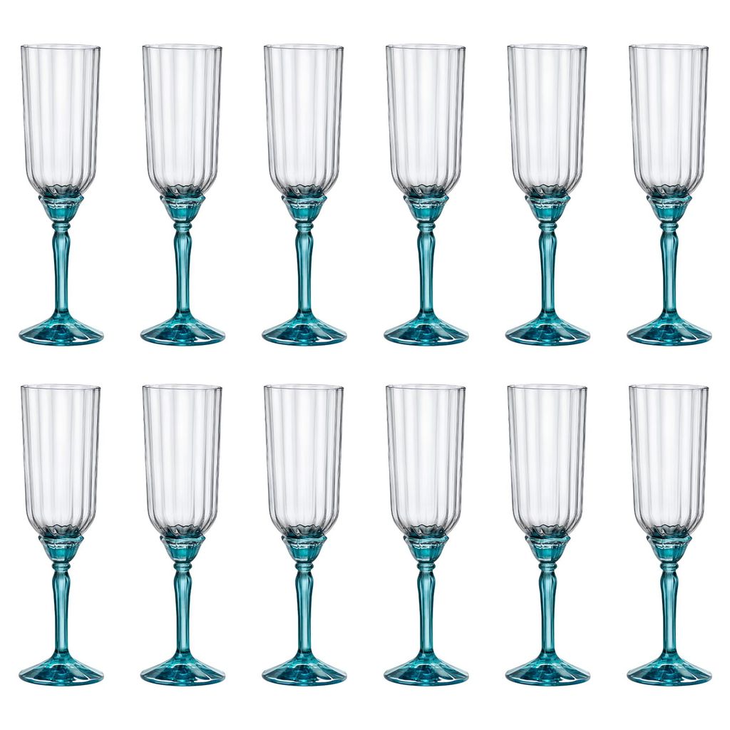 12x Blau 210ml Florian Champagnerflöten - Wiederverwendbar Prosecco Wein Hochzeit Party Trink Gläser Geschenkset - von Bormioli Rocco