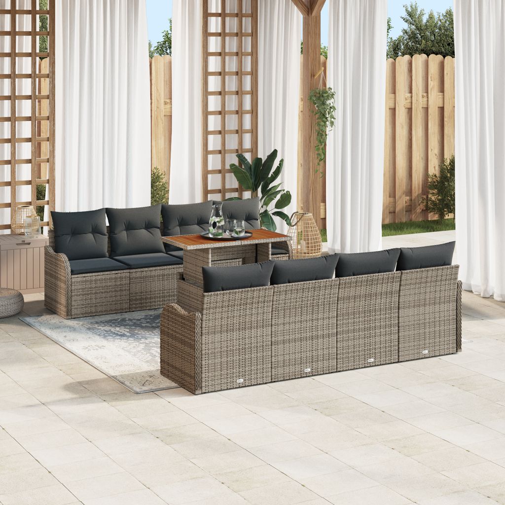 Desgin 9-teiliges Garten-Sofaset mit Kissen Grau Poly Rattan - Gartensofas 3358169