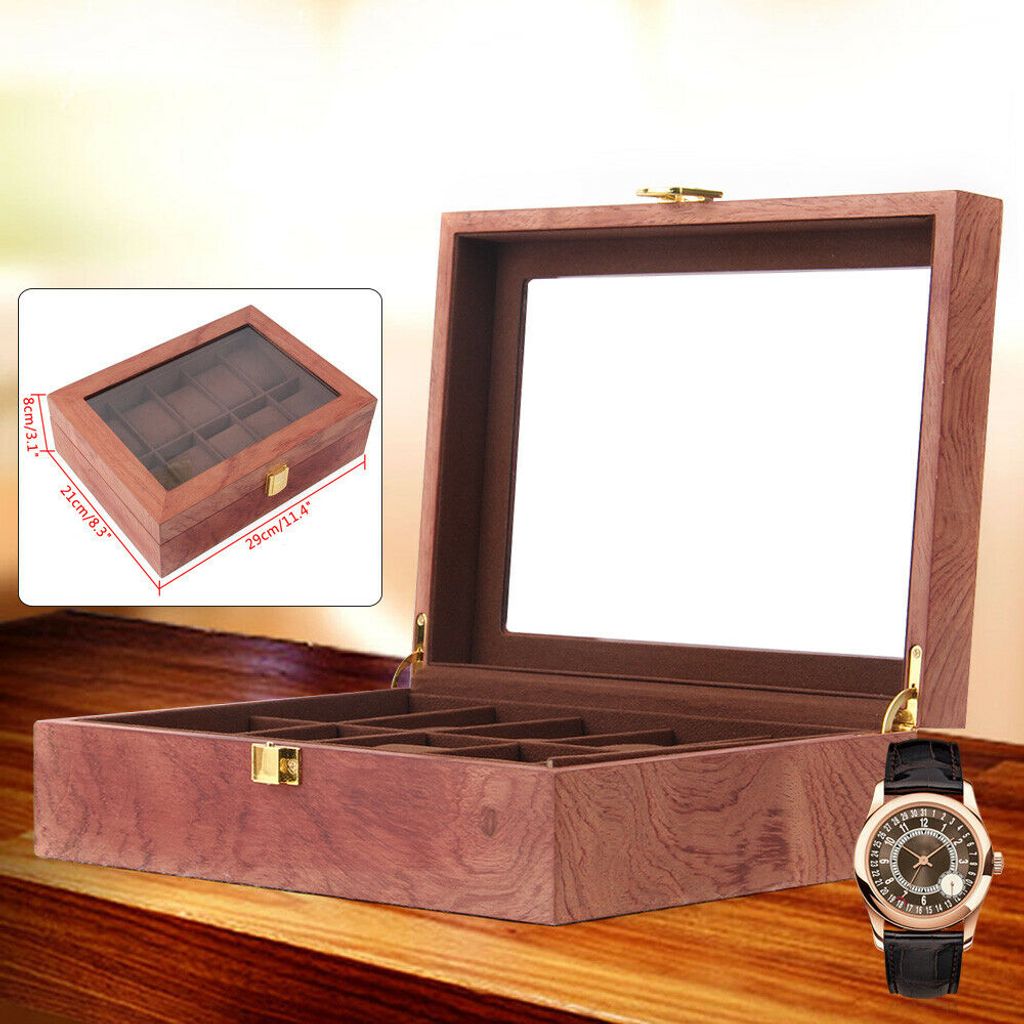 Uhrenbox Kasten für Uhr Holz Uhrenschachtel Uhrenetui Uhrenvitrine mit 