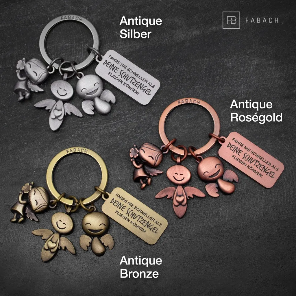 Porte-clés 3 Anges en Métal avec Gravure - Message Tes Anges Gardiens