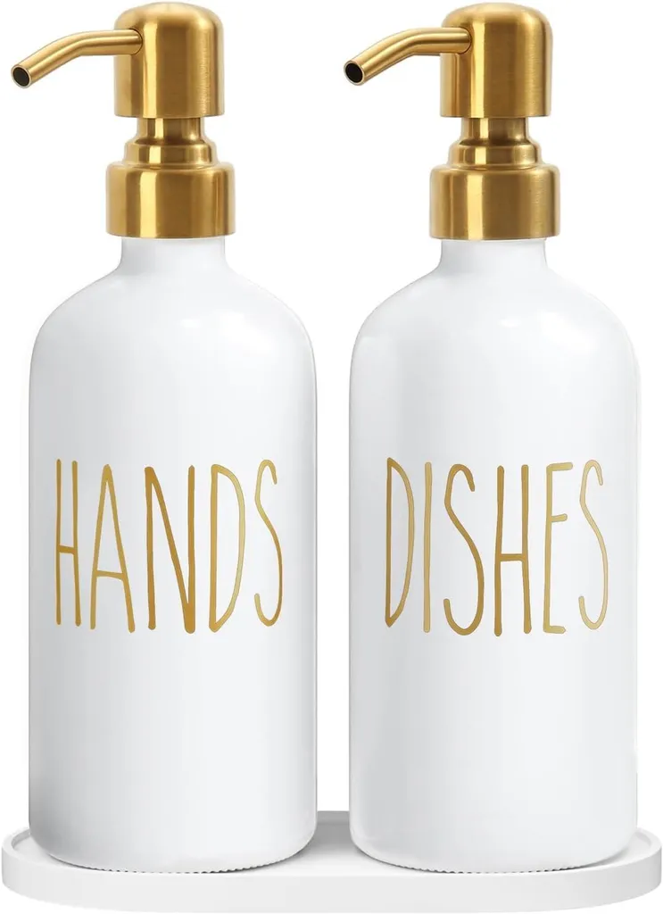 Ensemble distributeur de savon style rustique blanc et pompe dorée 500ml