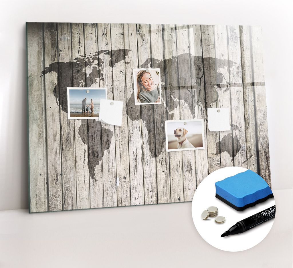 Magnetpinnwand Memoboard - Zubehörsatz - Schwarzer Marker + Schwamm + Magnete - 100 x 70 cm - Brettweltkarte