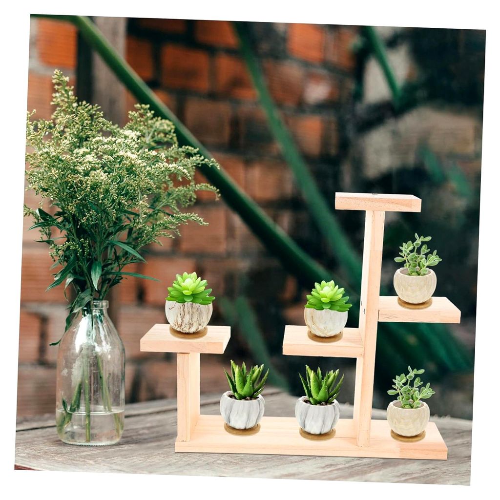 Holz Pflanzenständer für Sukkulenten, mehrstufiges Fensterbankregal, dekorativer Blumentopf für Hochzeiten und Partys in naturbelassener Holzoptik