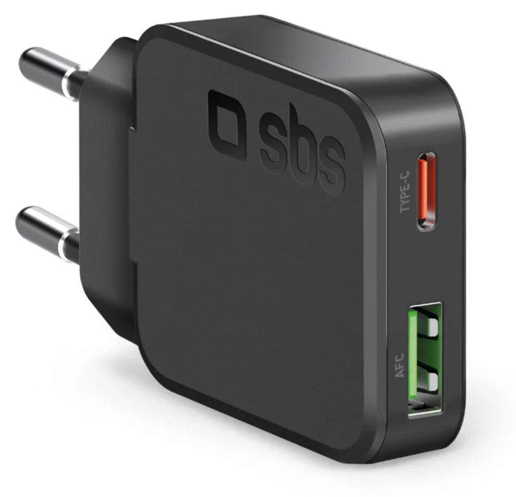 SBS Slim Wall Charger 30W USB-C und A USB-C Power Delivery und USB-A Fast Char