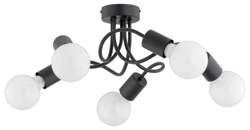 Plafonnier salon noir 5 sources lumineuses NILL Alfa pour grand séjour