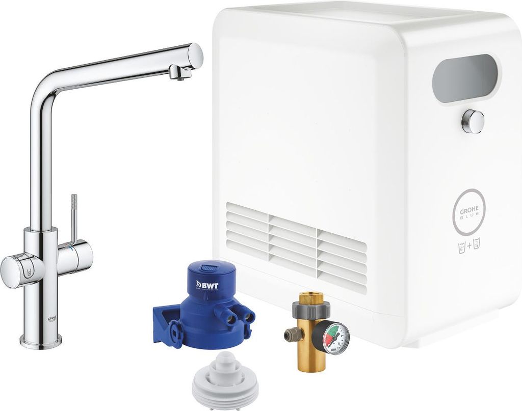 GROHE Blue Professional Einhand-Spültischarmatur Set, Ausladung 221mm, L-Auslauf, mit Filter- und Kühlfunktion, 31347003