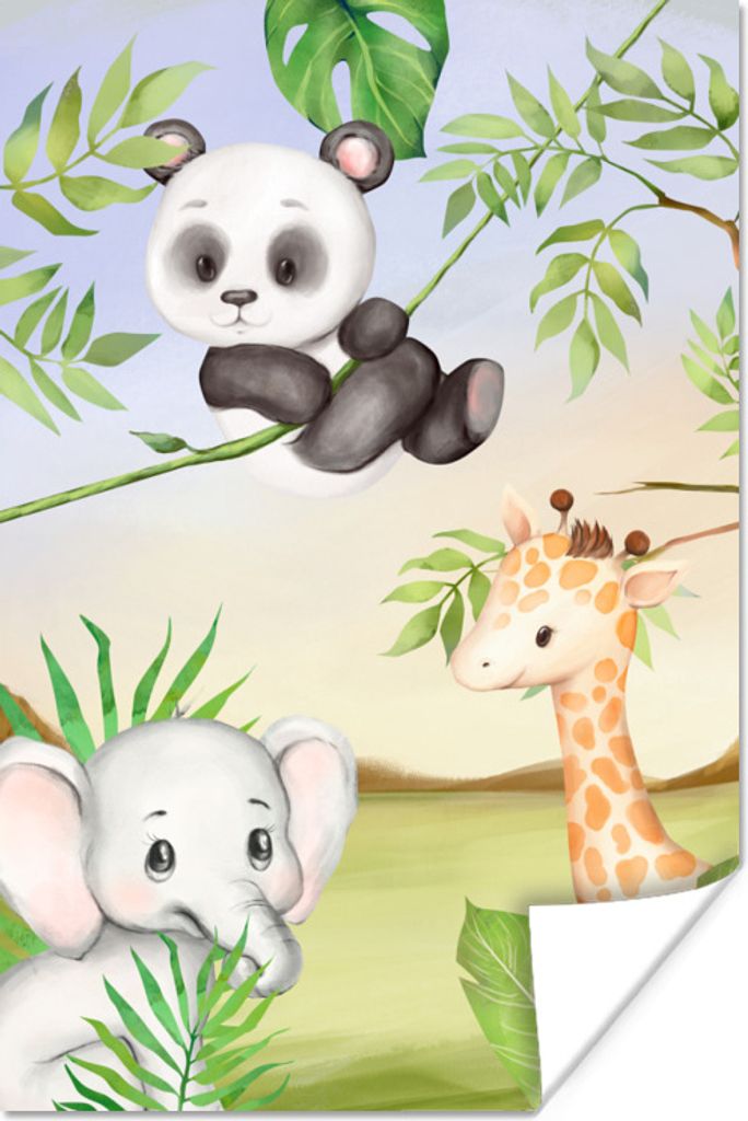 MuchoWow Poster Tiere - Kinder - Dschungel 80x120 cm - Papierdruck