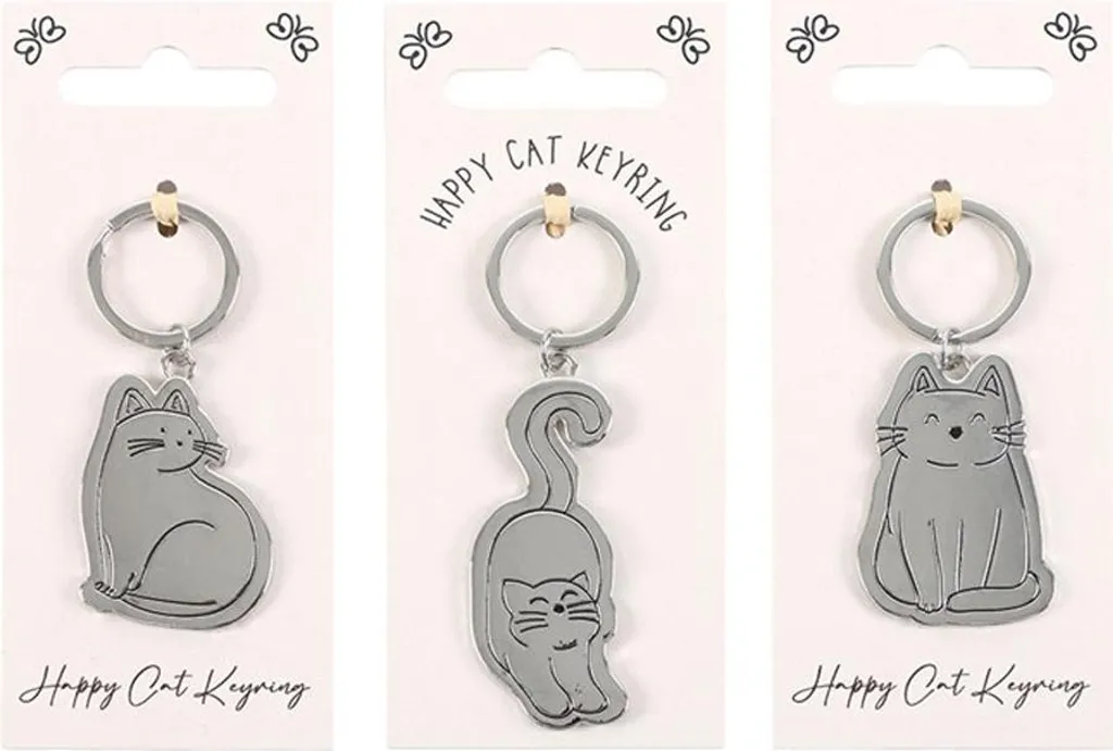 Porte-clés Chat en Métal Argenté Happy SD10523 - Set de 24 Pièces Pro