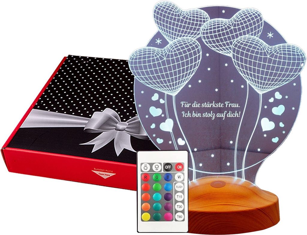 Geschenkelampe LED Nachttischlampe Ballon Herzen 3D Gravur mehrfarbige Lampe Hochzeitsgeschenk