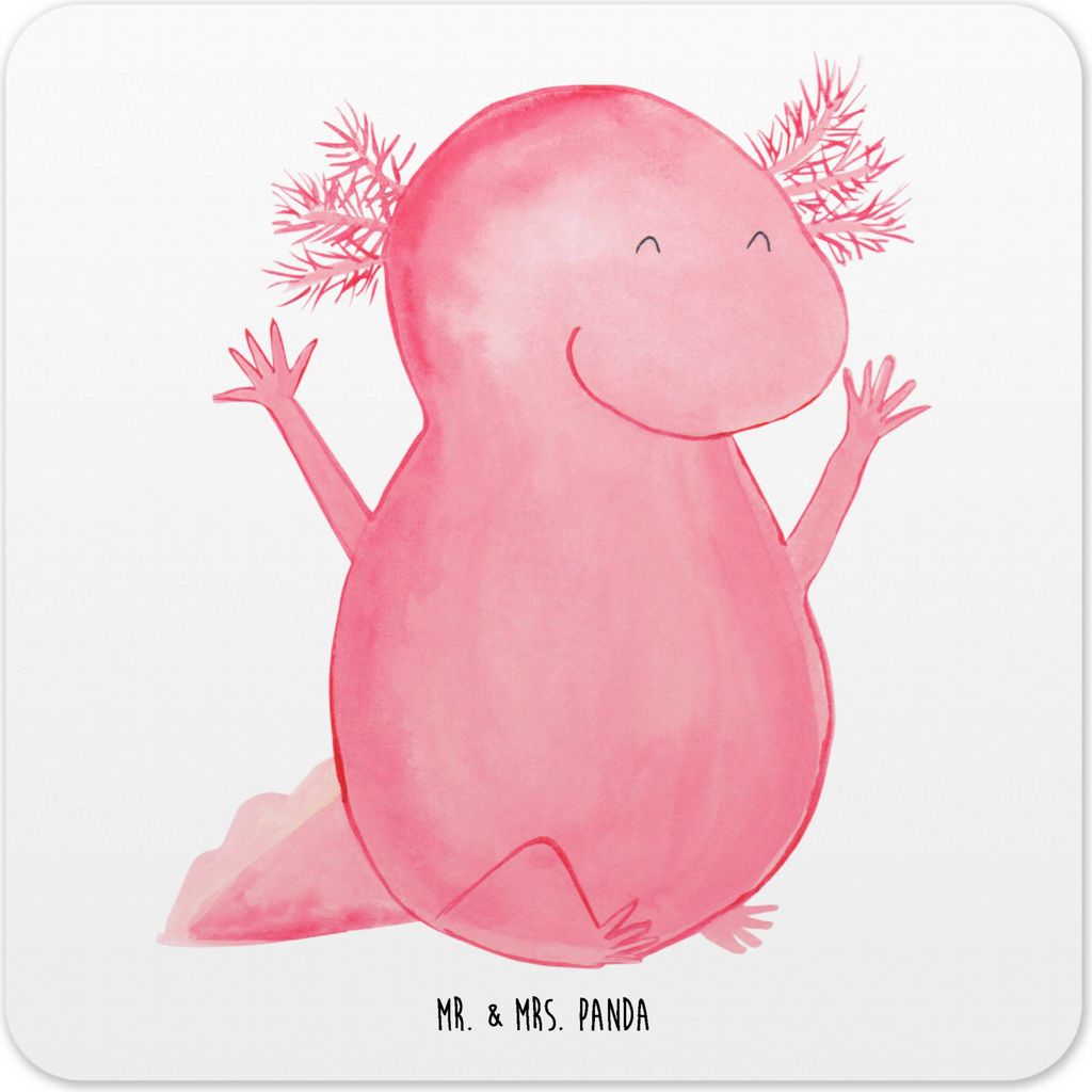 Mr. & Mrs. Panda Untersetzer für Gläser Axolotl Hurra 6er Set - Weiß - Geschenk, Tischuntersetzer, Freude, Tassen, Lurch, Glas-Untersetzer, Tass...