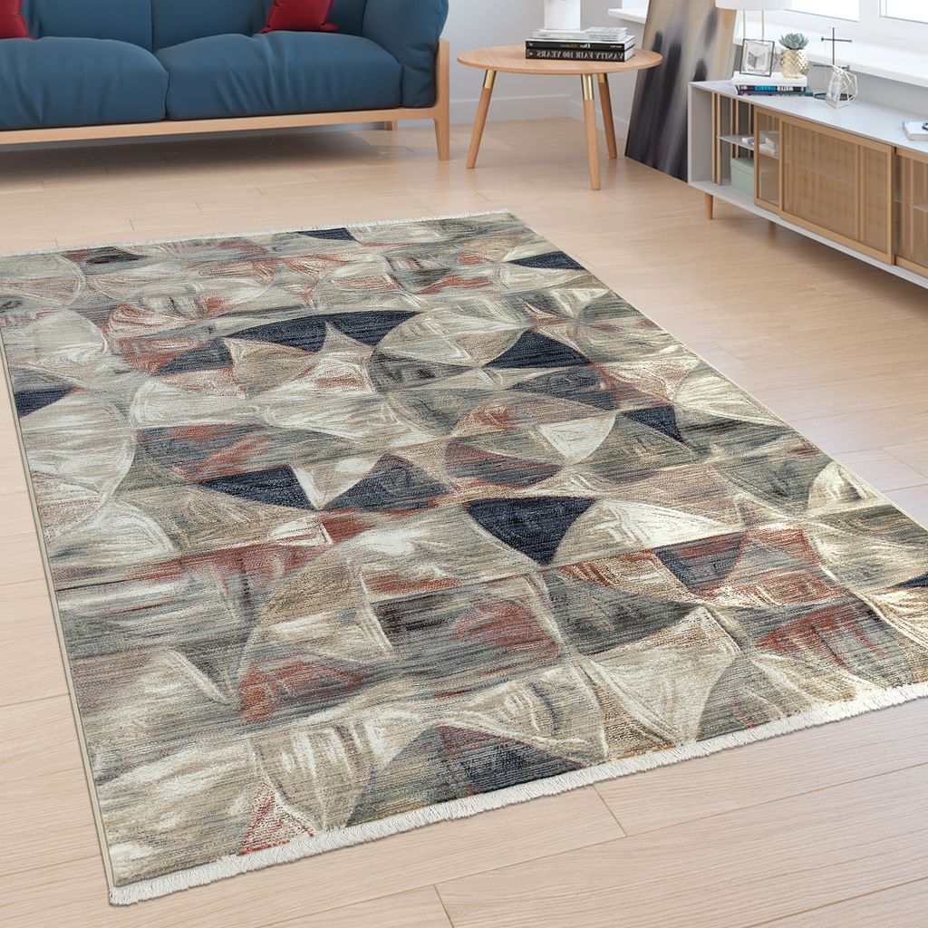 Kurzflor Wohnzimmer Teppich Mustermix Abstraktes Design Modern Orient Bunt Grösse 160x230 cm