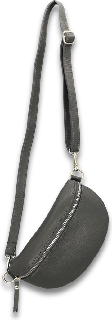 Bauchtasche Damen Echtleder Umhängetasche mit Ledergurt, Dunkelgrau