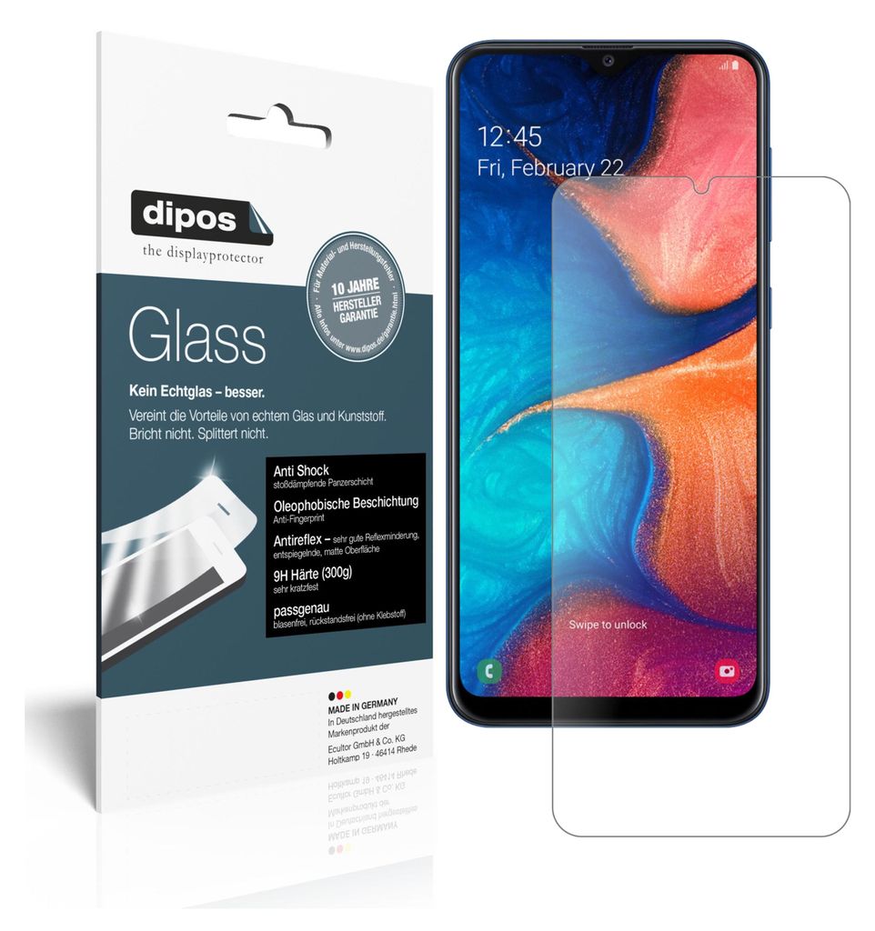 2x Schutzfolie für Samsung Galaxy A20e matt - Anti-Shock 9H Folie dipos Glass