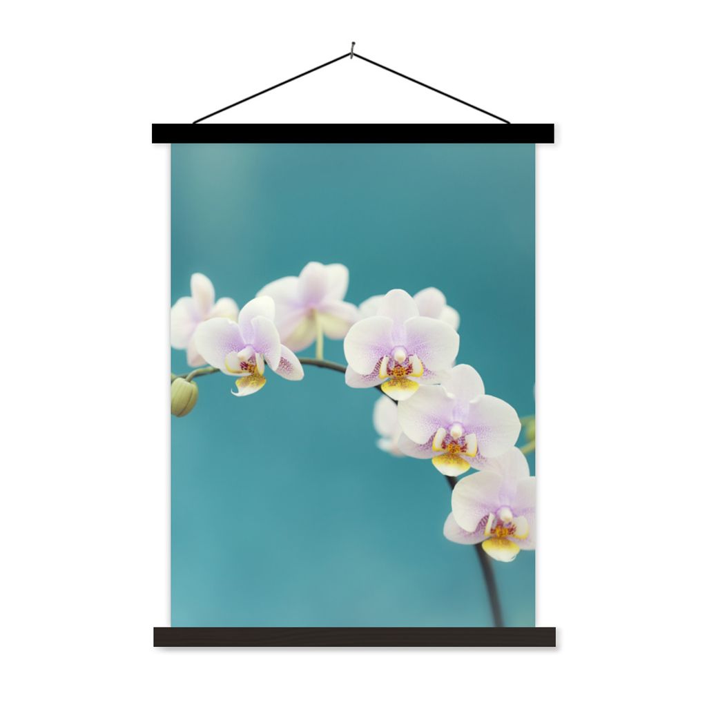 MuchoWow Textilposter Orchidee - Blumen - Pflanze - Weiß - Lila 40x53 cm mit schwarzem Rahmen - Abbildung