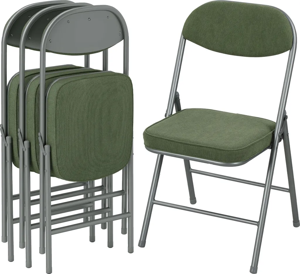 HOMCOM Lot de 4 Chaises Pliantes en Velours Côtelé Vert et Acier Noir