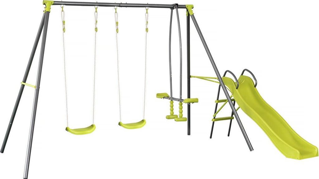 Portique en métal avec toboggan "Enzo II " - 4 agrès - Vert Image du produit 
