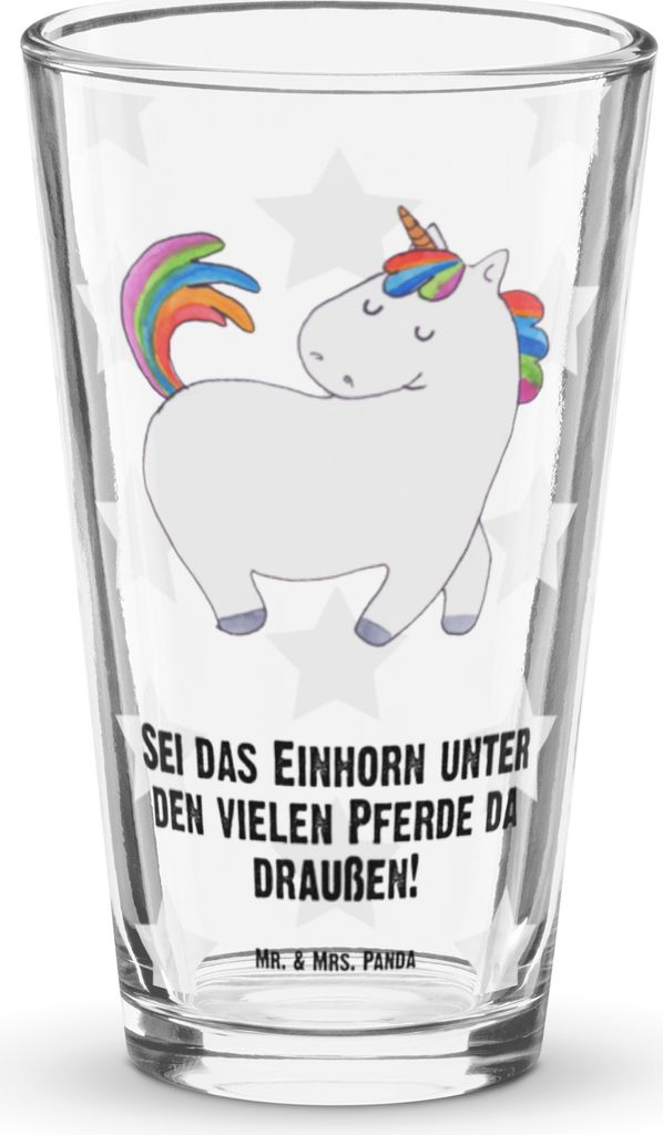 Mr. & Mrs. Panda Wasserglas Einhorn Stolzieren - Transparent - Geschenk, Reiten, Bierglas, Glas, Longdrinkglas, Bunt, Cocktailglas, Einhörner, Uni...