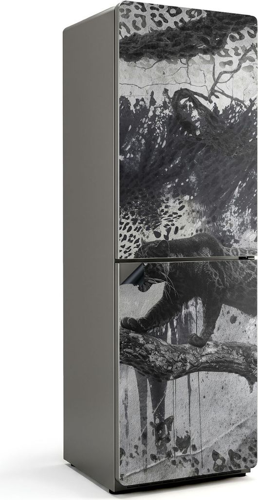 Panther auf einem Ast – Magnetische Kühlschrank Abdeckung – Dekorfolie magnetisch Küche – Kühlschrank Magnet Deko – selbstklebende Magne...