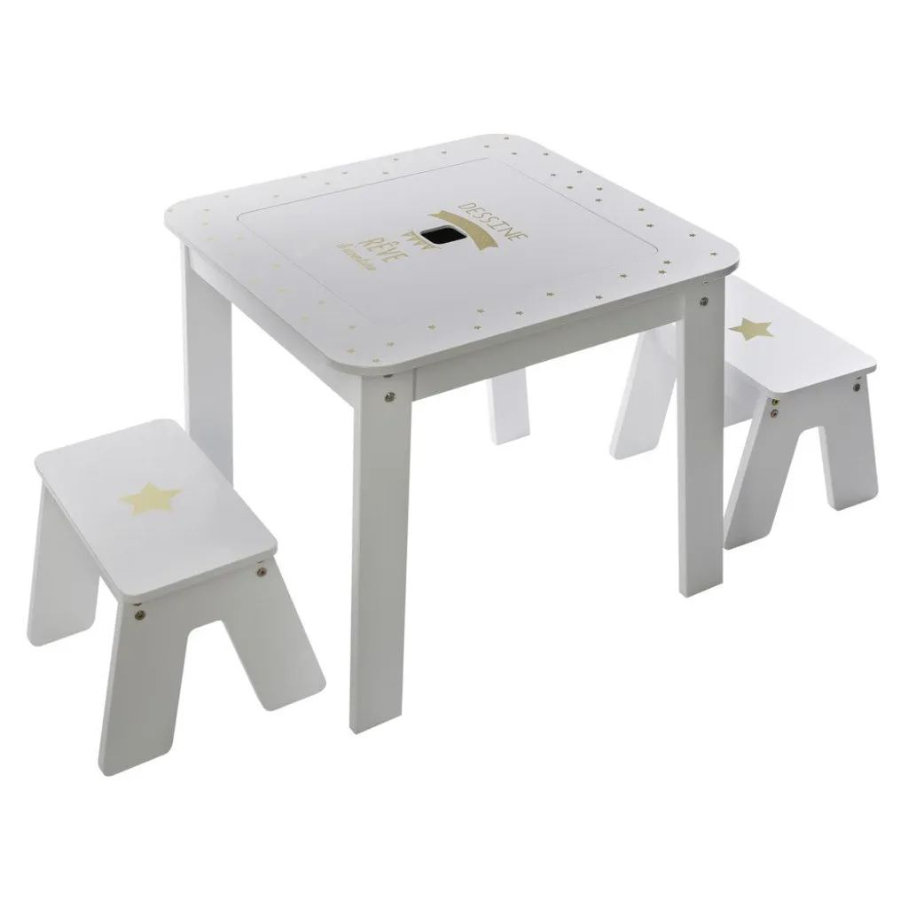 Table et 2 tabourets fille Atmosphera créateur d'intérieur rose blanc