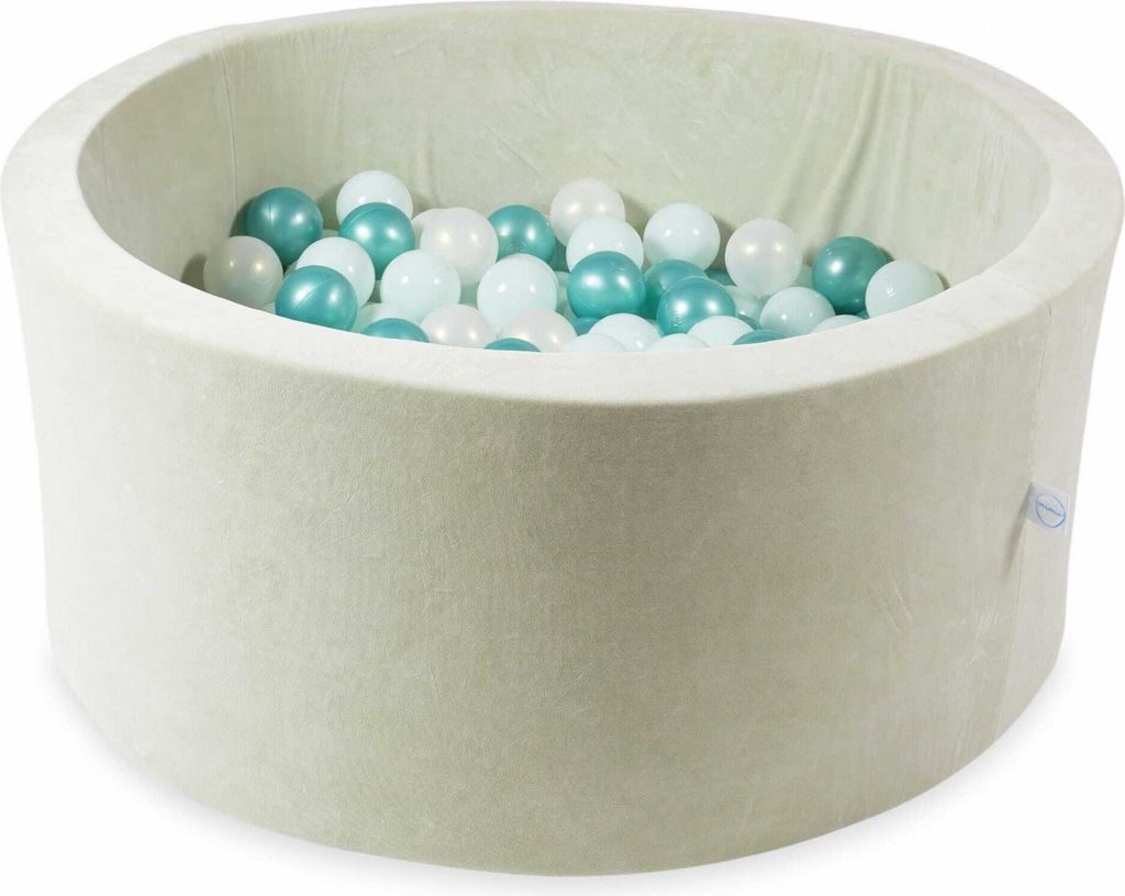 Bällebad 90x40 Samtig weich Hellmint – Mit 300 Bällen / Helles Mint, Meerjungfraueneffekt, metallisches Türkis