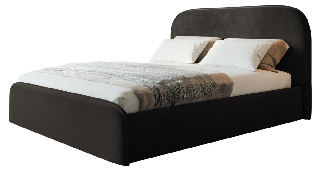 Bett Vienna 180x200, Bettkasten und Holzrahmen, Amor-Samtstoff, Schwarz