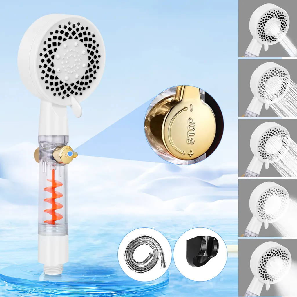 ZMH Doccia a mano con tubo flessibile da 1,5 m Soffione doccia Bianco a risparmio d'acqua con doccetta a 3 getti Supporto per soffione doccia ad alta pressione ad alta efficienza energetica