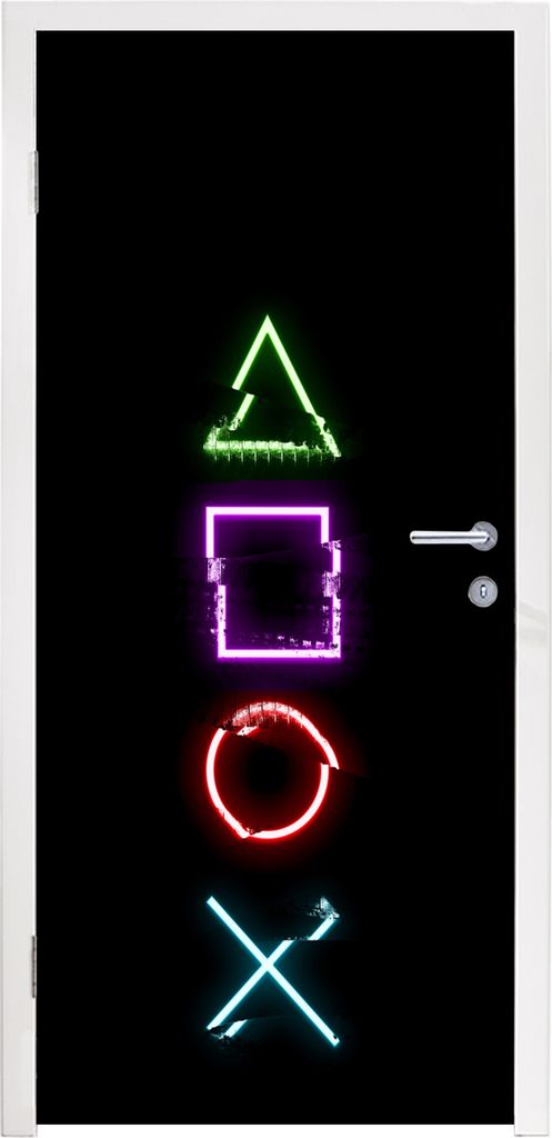 MuchoWow Türtapete Selbstklebende Türfolie Spiele - Controller - Neon 80x205 cm Türposter Türaufkleber Klebefolie Türklebefolie - Fototapete...