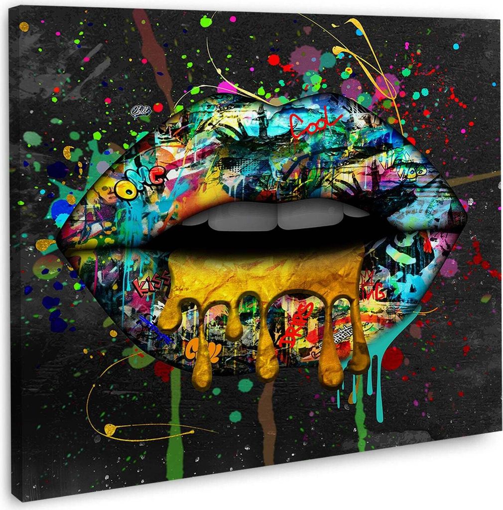 Lippen Street Art Pop Art Wandbild Leinwandbild Kunstdruck XL Wanddeko: 90x60x2cm