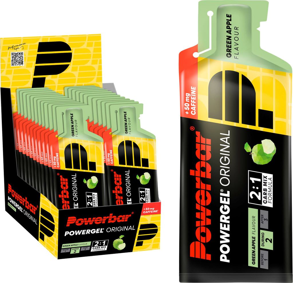 POWERBAR PowerGel Fruit Green Apple High Carb Energie Gel Koffein Natrium 24x41g