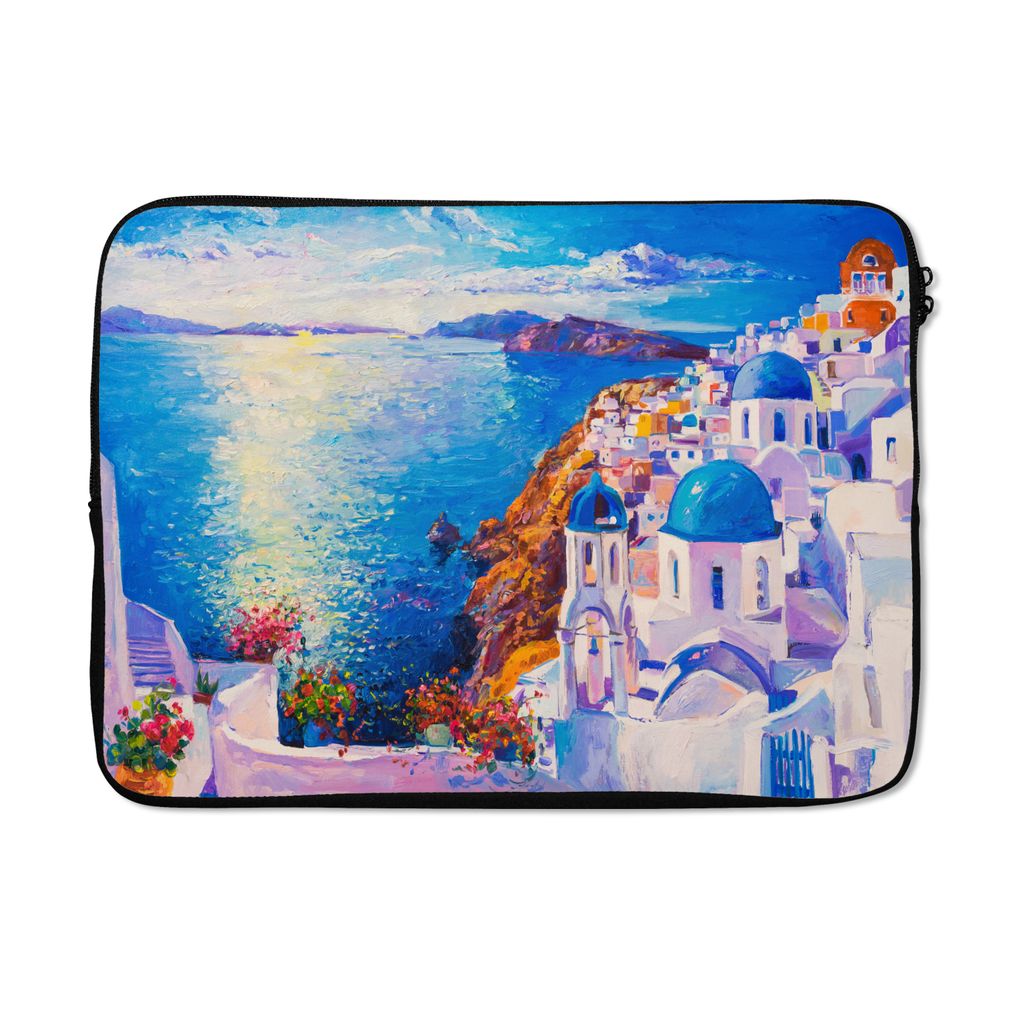 MuchoWow Laptop Hülle 14 ZollMalerei - Griechenland - Wasser - Öl Laptoptasche - Laptoptasche - Stoßsicher - Schutzhaube