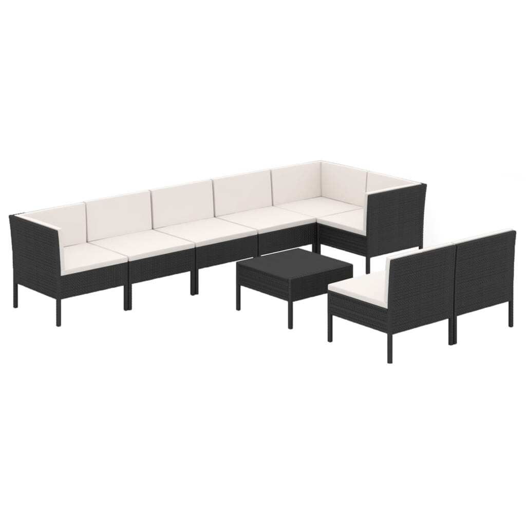 vidaXL 9-tlg. Garten-Lounge-Set mit Auflagen Poly Rattan Schwarz