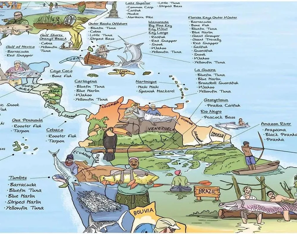 Carte de Pêche Illustrée Awesome Maps - Finition Multicolore Inscriptible