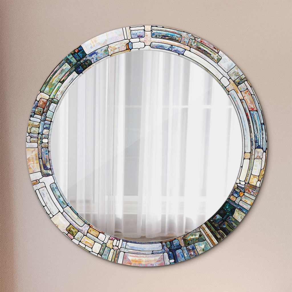 Modern Spiegel - Wandspiegel Design Wandmontage – Badspiegel mit Aufdruck - Rundspiegel - Abstrakt Gebeizt Glas - Rund: Ø70cm