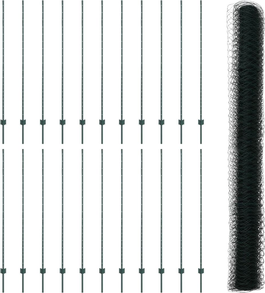 Möbel Zaunpfosten 11 Stück U-Kanal Grün 150 cm Stahl, Hexagonzaun Grün 1,5 x 50 m Stahl - Zaunzubehör 3336766