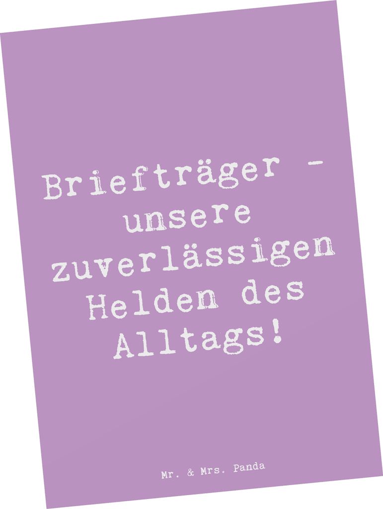 Mr. & Mrs. Panda Postkarte Spruch Briefträger Helden - Lavendeltraum - Geschenk, Bedanken, Dankeschön, kleine Gesten, Postkarten, Danke sagen, Br...