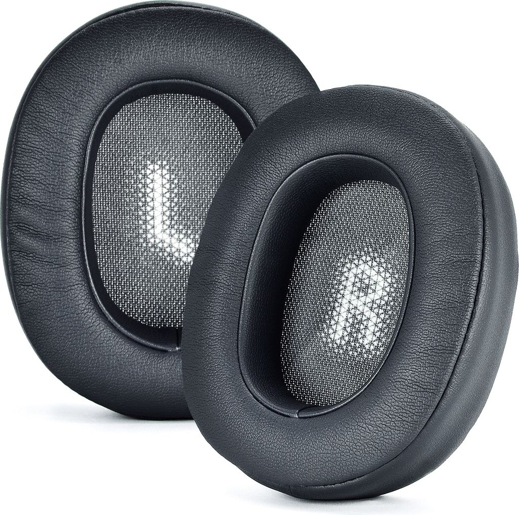Two black ear pads for headphones, labeled 'L' and 'R', are shown on a white background.