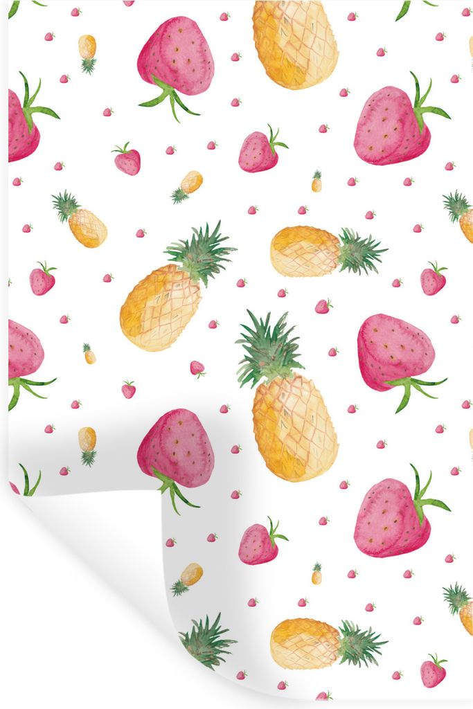 MuchoWow Wandtattoo Wandsticker Wandaufkleber Ananas - Erdbeeren - Aquarell 80x120 cm Selbstklebend und Repositionierbar - Repositionierbar - Was...
