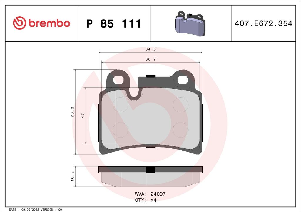 BREMBO P 85 111 - OE 7L6698451B Bremsbeläge für Touareg (7L)
