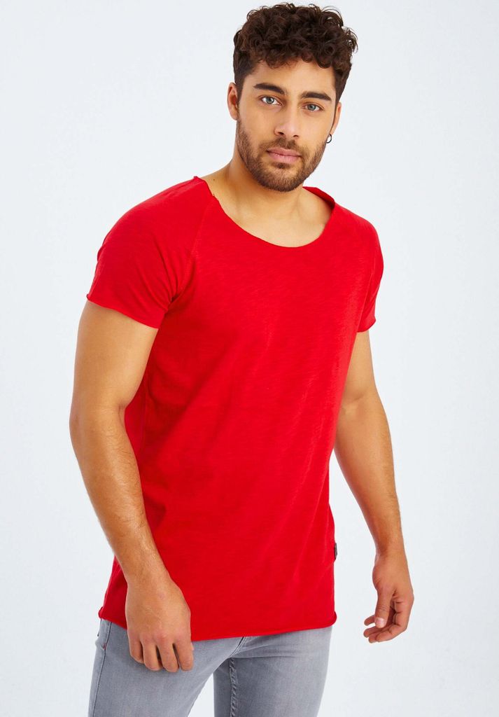 Leif Nelson Rundhals Herren T-Shirt Rundhals LN-6340, Rot / M