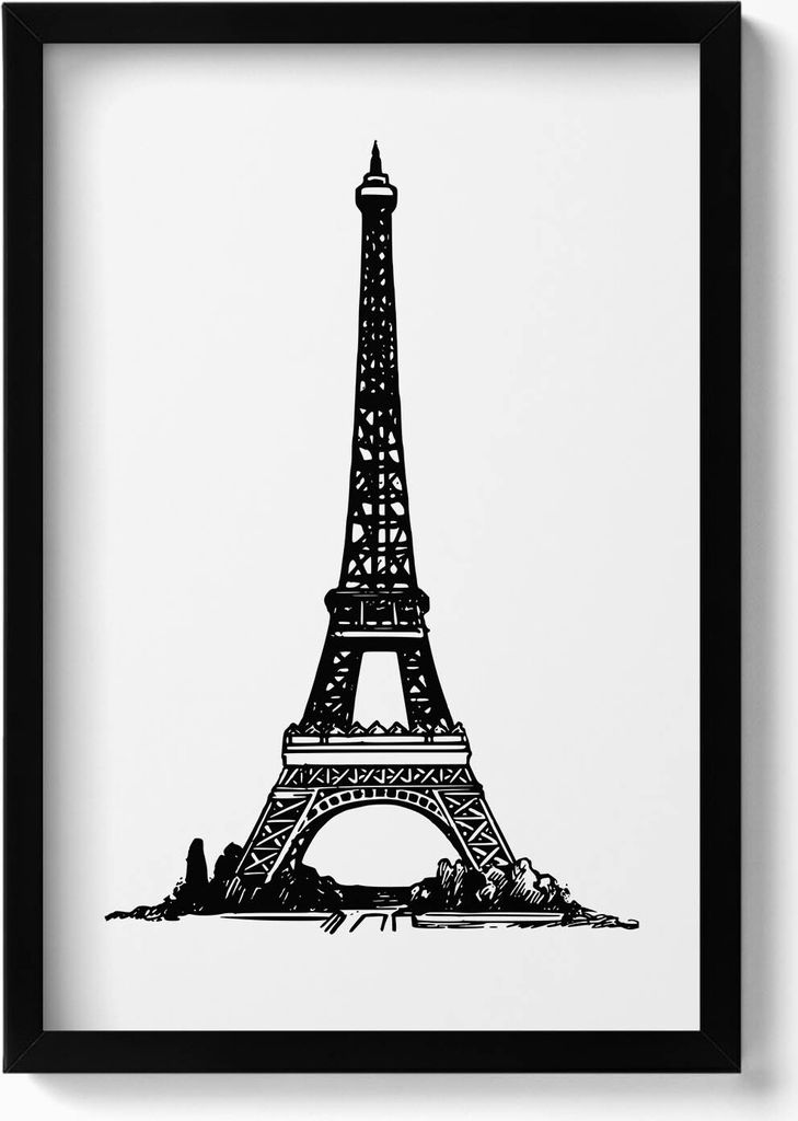 Illustration des Eiffelturms– Wandbild mit Rahmen – Gerahmtes Bild – Wanddekoration – 40x60 cm – Schwarz