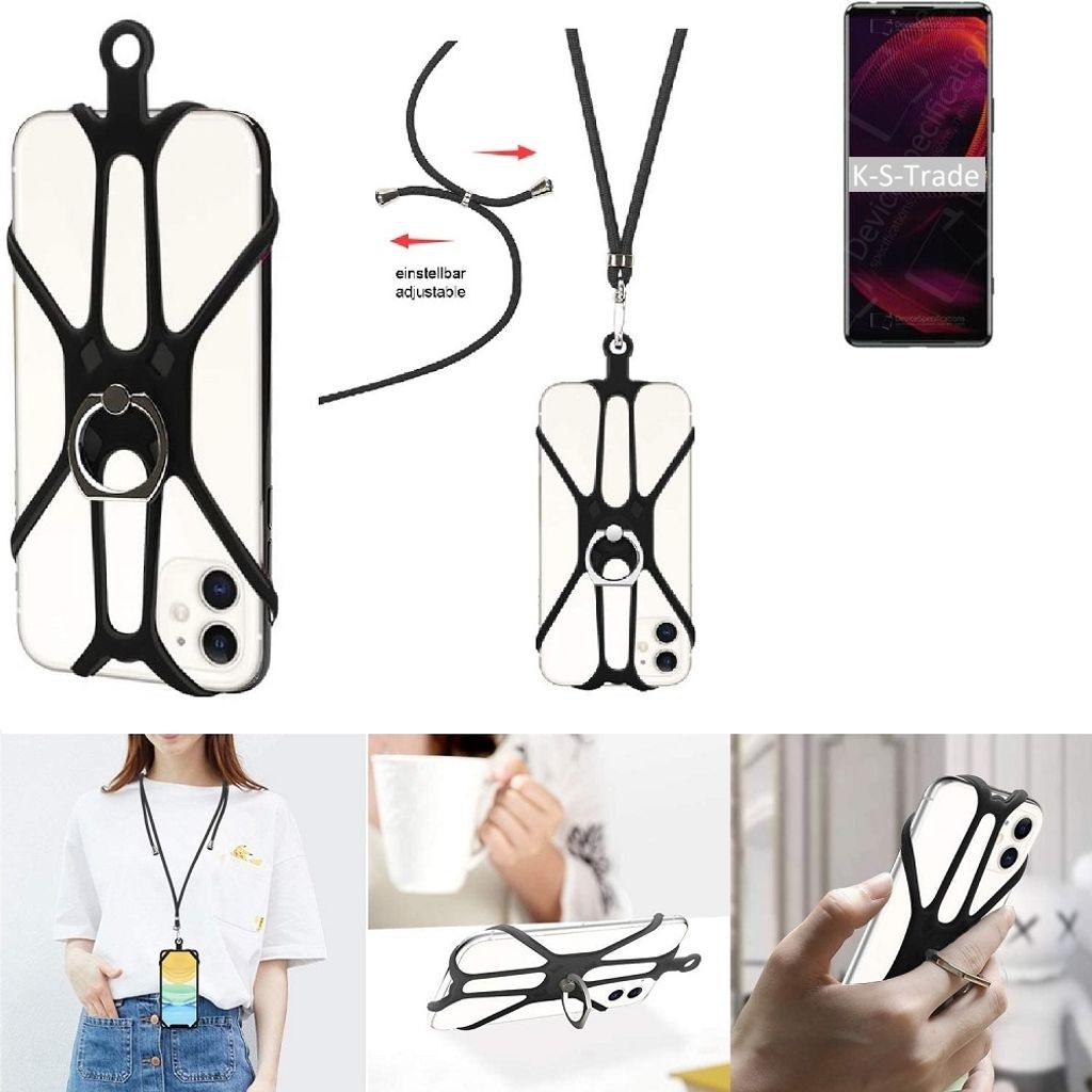 K-S-Trade 3in1 Handykette Handyband Handykordel Halsband Smartphone-Ring Handy-Ring kompatibel mit Sony Xperia 5 III Fingerhalterung Handyring