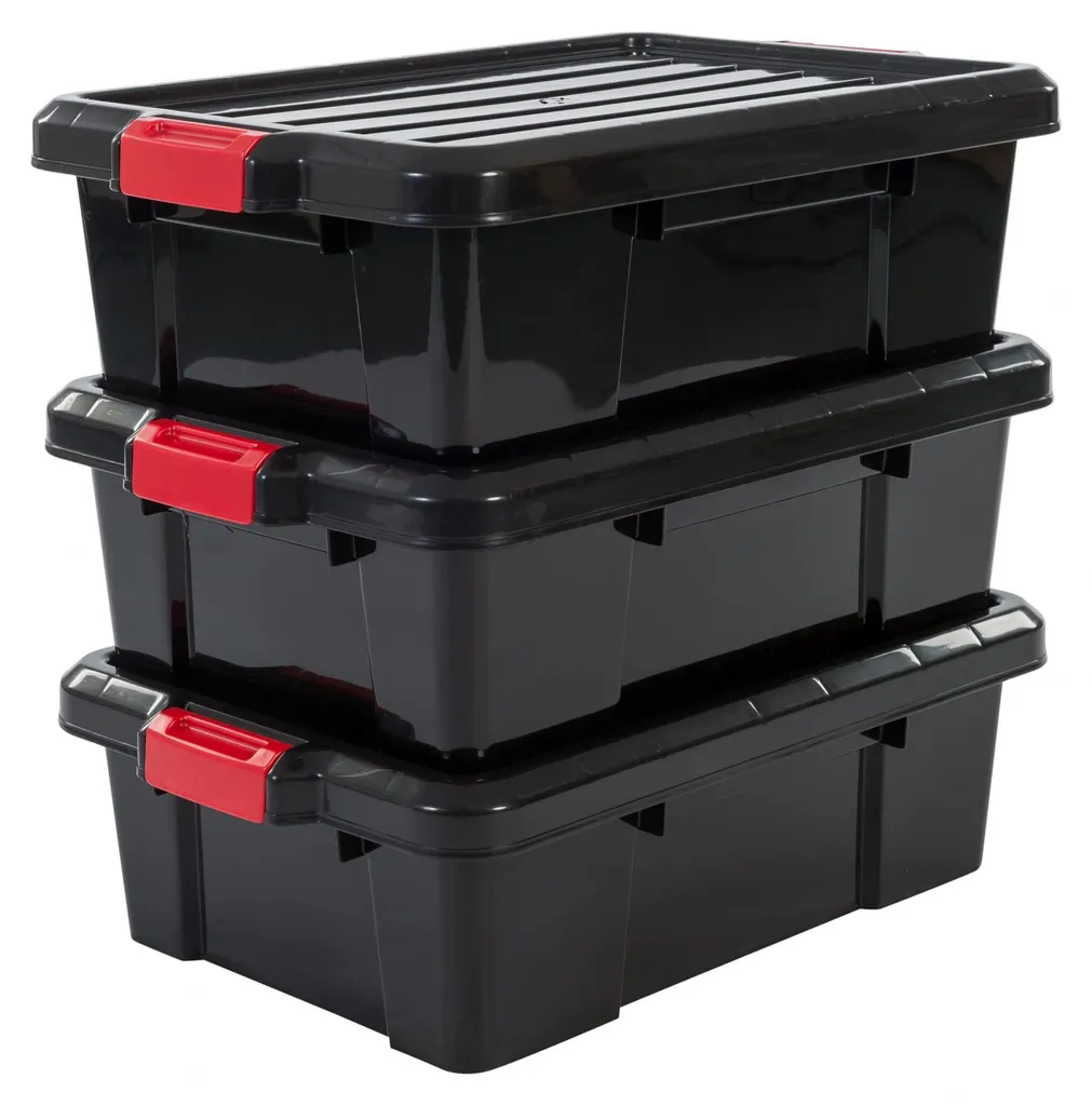 Bacs de rangement empilables sans BPA avec fermeture clipsée - 3x25L