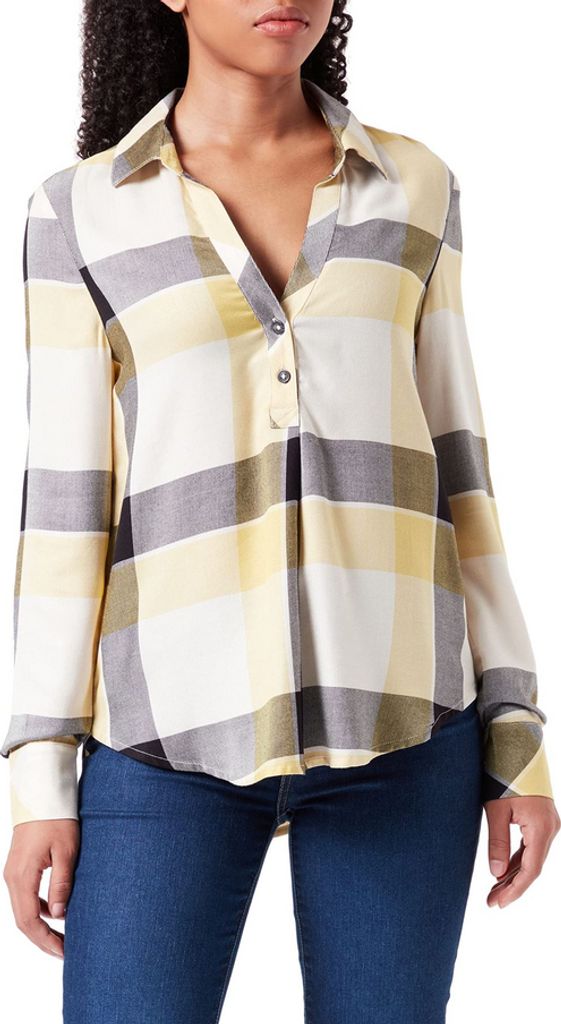 28364 S. Oliver, , Damen Bluse Hemd Shirt Tunika, Jersey, schwarz gelb beige kariert, 38