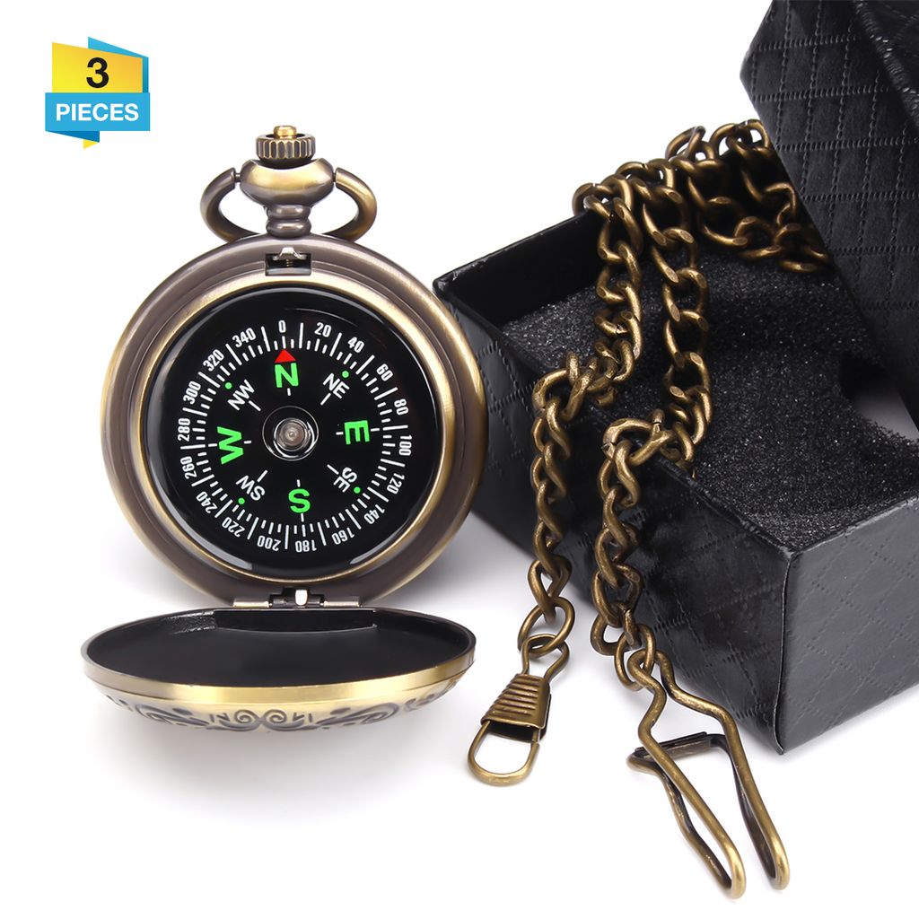 Taschenuhren Kompass mit Kette Sprungdeckel Kompass Magnetkompass silbern 