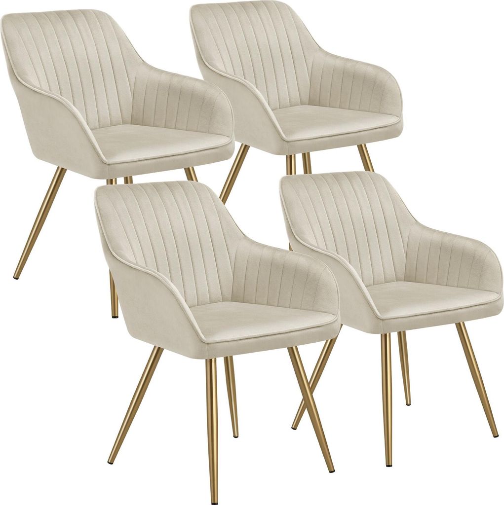 Chaise MARILYN en velours matelassé - crème/or, Lot de 4 Image du produit 