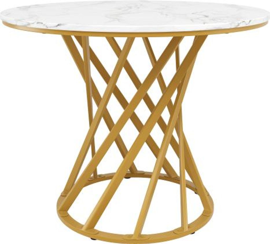 Esstisch Runder 80x80x76 cm Kuechentisch Kaffeetisch Fuer 4 Esszimmer Wohnzimmer Metall Tischbeine MDF Marmorierte Tischplatte Goldene Beine