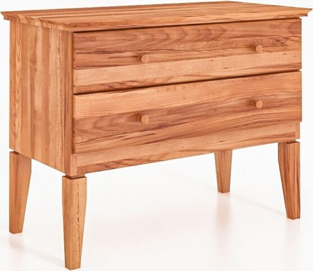 Kommode Sydo aus Kernbuche massiv 87x45x66 cm mit 2 Schubladen und Holzbeinen