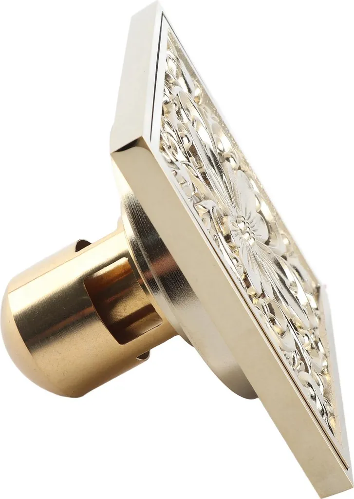 Caniveau de douche carré doré 10x10cm anti-bouche pour sol de salle de bain